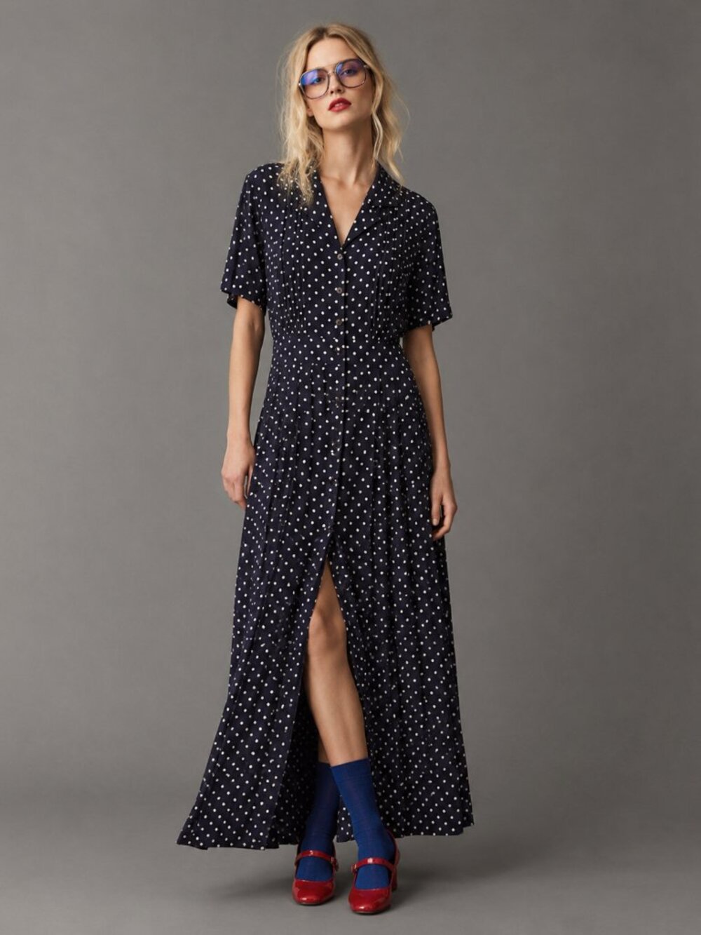 Jeremy Scott for Braemar Vintage Navy Polka Dot Maxi Dress Size 14
